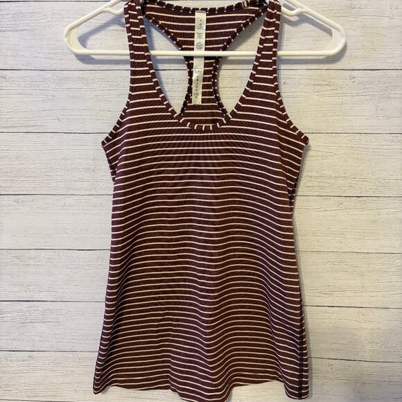 Lululemon Cool Racerback II Tank Burgundy White Stripe Size 8 - Picture 1 of 4